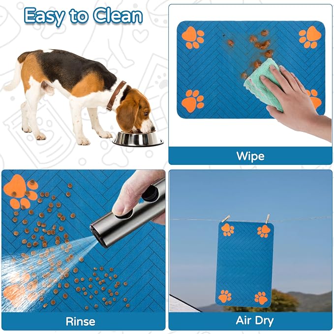 Pet Feeding Mat-Absorbent Dog Feeding Mat for Food and Water Bowl,No Stains Pet Placemat,Quick Drying Water Dispenser Mat for Dog and Cat,Easy to Clean Dog Accessories(L,Navyblue)