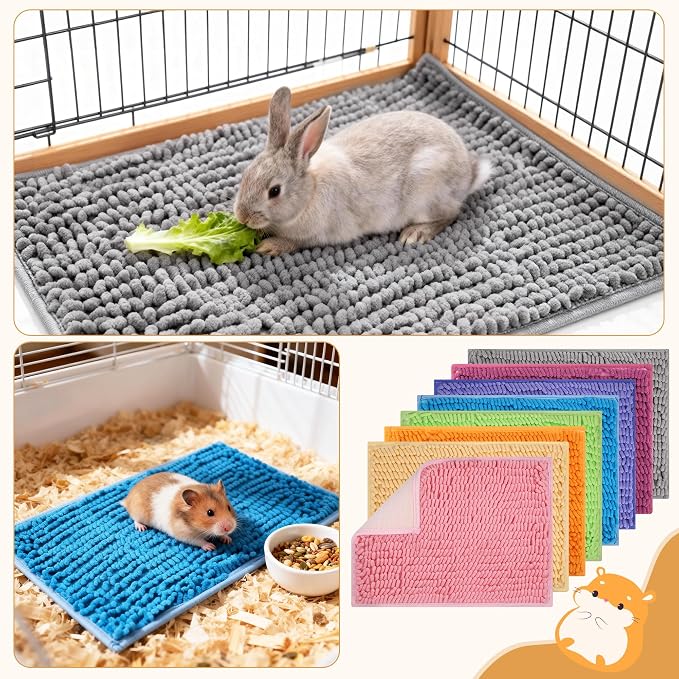 8 Pcs Guinea Pig Cage Liner, 16x12 Inch Washable Fleece Bedding Mats & Reusable Pee Pads for Rabbits and Small Animals (8 Colors)