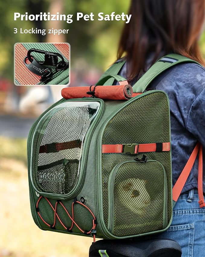 Pecute Small Pet Carrier, Breathable Bearded Dragon Carrier, with Transparent Bubble & Steel Frame, Safety Lock for Hamster, Rabbit, Guinea Pig, Kitten, Puppy, Ideal for Travel/Vet Visits/Camp, Green