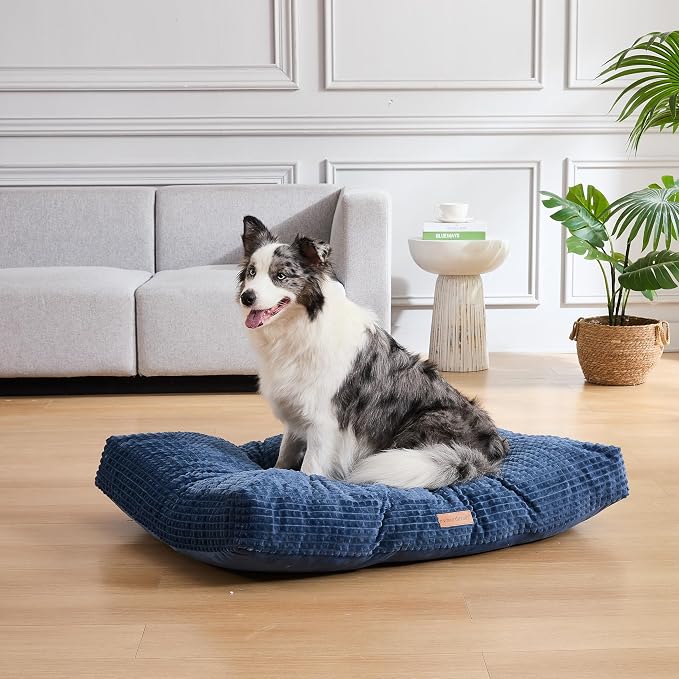 Modern Threads Ultra Plush Orthopedic Memory Foam Pillow Bed for Large Dogs with Supportive Filling and Stylish Textured Design, Blue, (48" L x 36" W x 6" Th)
