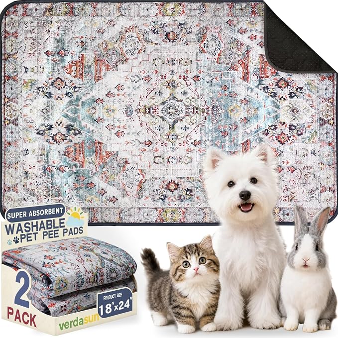 Washable Pee Pads for Dogs, Reusable Puppy Potty Training Pads, Ultra-Absorbent Thick Waterproof Leak-Proof Non-Slip Pads & Mat for Crate, Playpen, Floor, Whelping & Housebreaking , 2 Pack 18"x24"