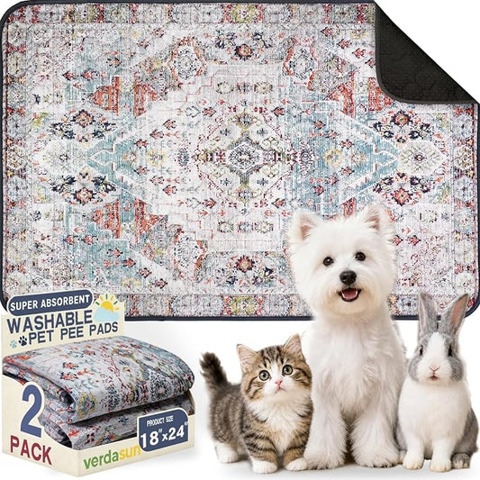 Washable Pee Pads for Dogs, Reusable Puppy Potty Training Pads, Ultra-Absorbent Thick Waterproof Leak-Proof Non-Slip Pads & Mat for Crate, Playpen, Floor, Whelping & Housebreaking , 2 Pack 18"x24"