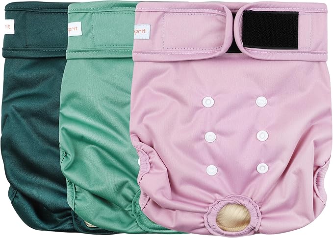 Langsprit Washable Female Dog Diapers (3 Pack) - No Leak Reusable Diapers for Doggy Female in Period - Highly Absorbent Dog Heat Panties with Adjustable Snaps Black M Size