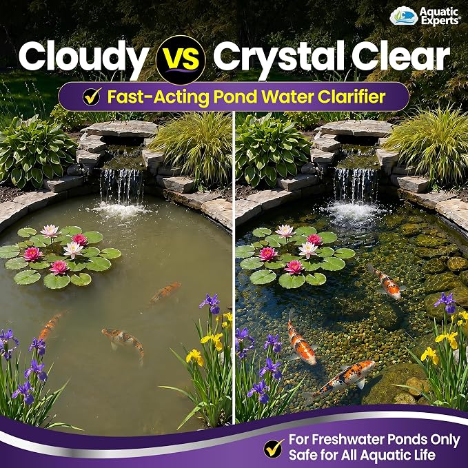 Pond KloudAway Pond Water Clarifier – Clears Cloudy Pond Water, Clumps Particles for Easy Removal, 1 Liter, Aquatic Experts