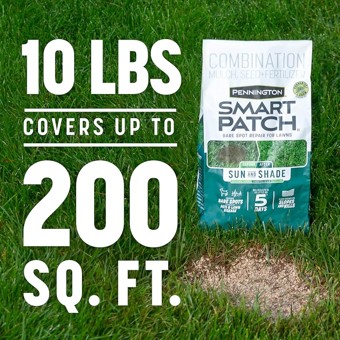 Pennington Smart Patch Grass Seeds for Lawn, Sun and Shade Lawn Grass Repair Mix, 10 LB