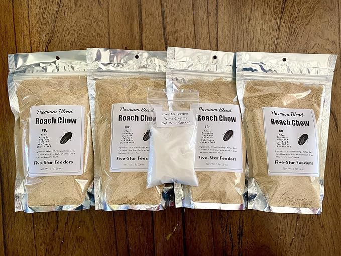 Premium Roach/Cricket Chow and Water Crystal Combos by Five-Star Feeders (4 lb. Roach Chow and 2 oz. Water Crystals)