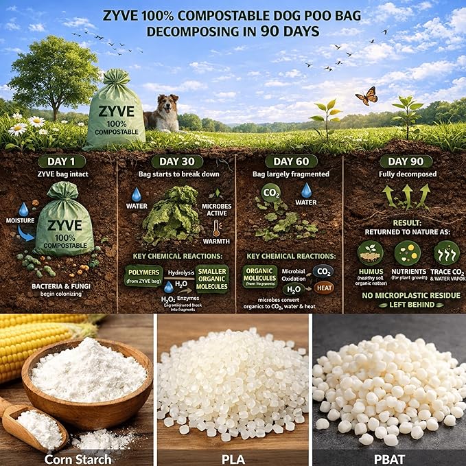 Dog Poop Bags, 100% Compostable & Leak Proof Dog Waste Bags – Vest Style Handle, Extra Thick, 240 Bags (16 Rolls × 15),Cornstarch, PLA & PBAT, TÜV Austria Certified, Dispenser Included