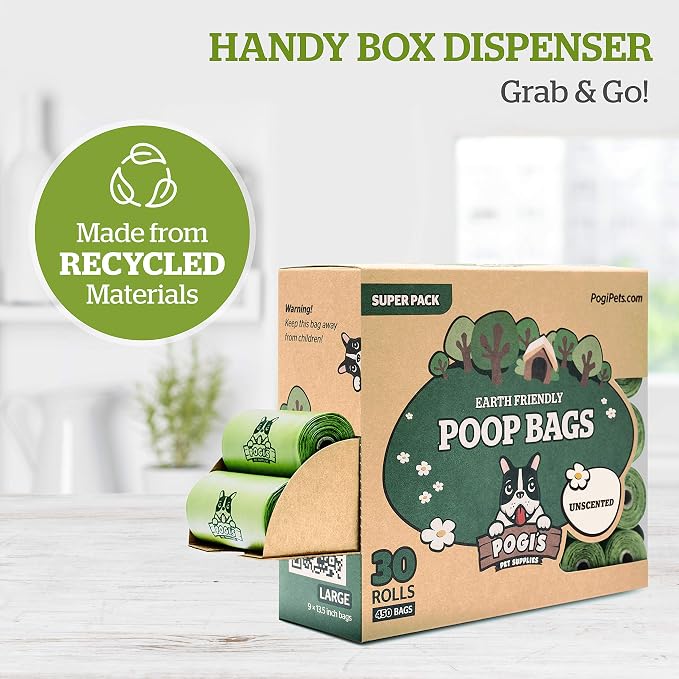 Pogi's Poop n' Wipe Combo Pack - 450 Unscented Doggy Poop Bags & 100 Dog Wipes Bundle
