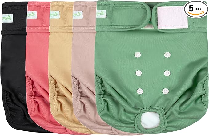 wegreeco Female Dog Diapers, Washable Reusable Pet Puppy Doggie Diapers for Small Medium Large Female Dogs in Heat Period, Doggy Period Panties, 5 Pack, Small