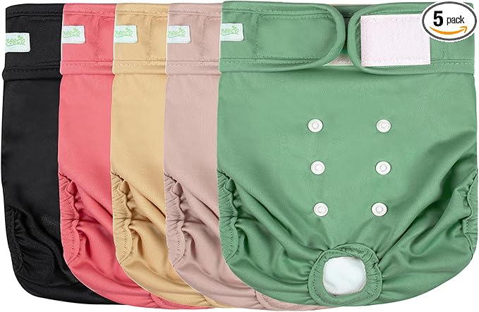 wegreeco Female Dog Diapers, Washable Reusable Pet Puppy Doggie Diapers for Small Medium Large Female Dogs in Heat Period, Doggy Period Panties, 5 Pack, X-Large