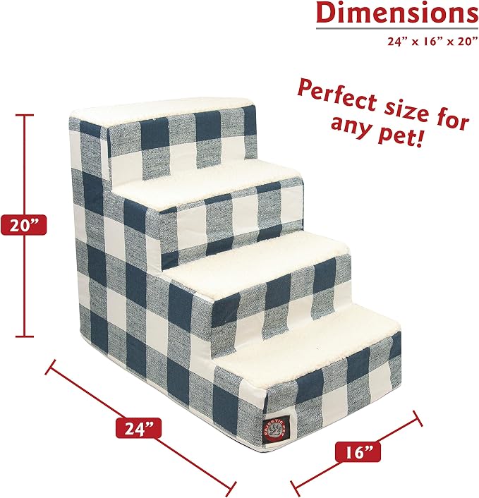 Majestic Pet Portable Pet Stairs | Soft Sherpa Steps Foam Feeling | Steps for Dogs & Cats | Dog & Cat Ramp | Indoor Only | Max Weight: up to 250 Lbs, 4 Step, Anderson Check Navy Blue
