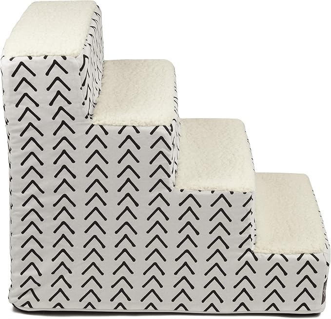 Majestic Pet Portable Pet Stairs | Soft Sherpa Steps Foam Feeling | Steps for Dogs & Cats | Dog & Cat Ramp | Indoor Only | Max Weight: up to 250 Lbs, 4 Step, Boho Arrow White/Black