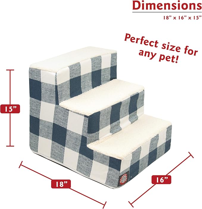 Majestic Pet Portable Pet Stairs | Soft Sherpa Steps Foam Feeling | Steps for Dogs & Cats | Dog & Cat Ramp | Indoor Only | Max Weight: up to 250 Lbs, 3 Step, Anderson Check Navy Blue
