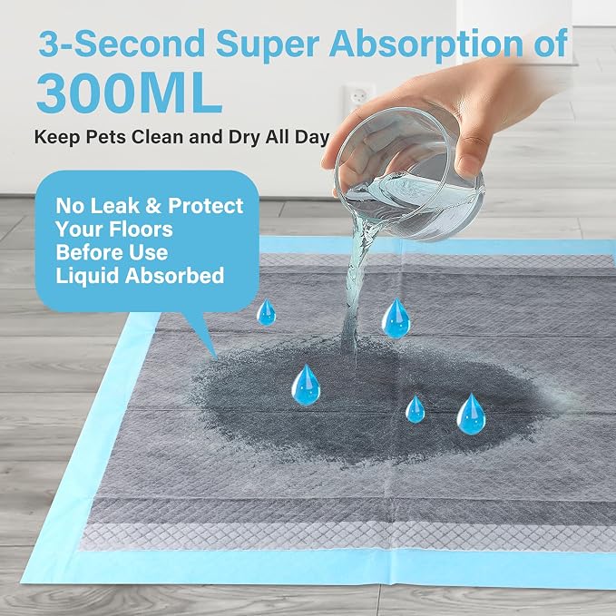 FluffyDream Ultra Charcoal Dog Training Pads with Leak-Proof Quick-Dry Urine Odor Design for Potty Training,23"X23"(80PCS) Improved Quality Pee Pads for Dogs, Super Absorbent Disposable Underpads