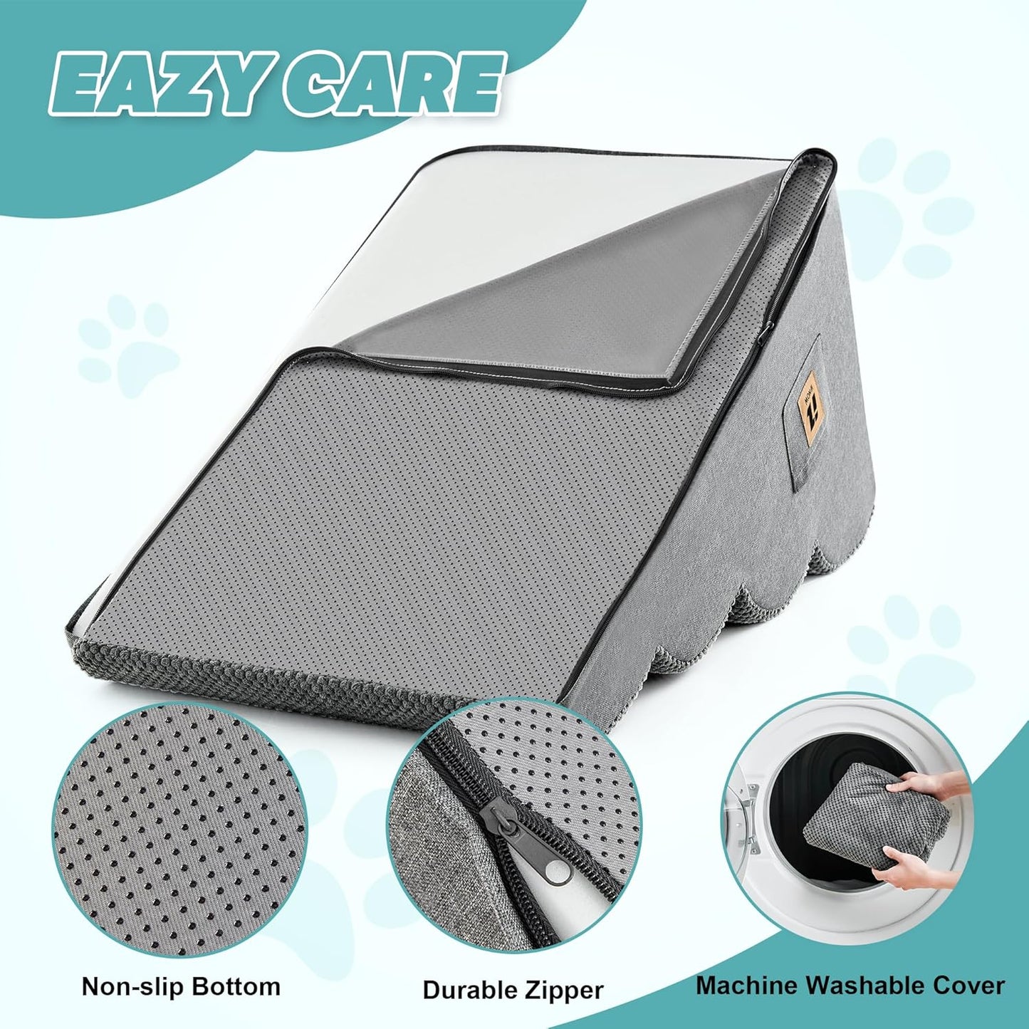 IFNOW Dog Stairs for Small Dogs and Cats 11.8" H, 3-Step Sturdy Dog Steps for Couch, Sofa or Chair, High-Density Foam Pet Stairs for Puppy, Older Cats, Non-Slip Curved Pet Ramp Indoor, Grey