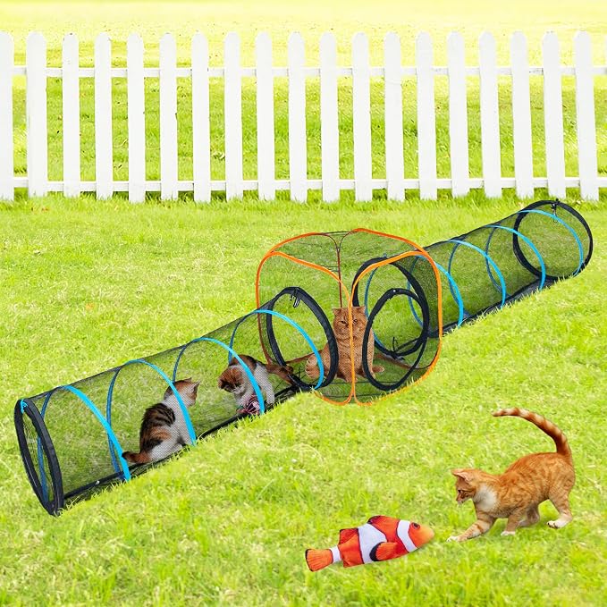 Cat Play Tunnel + Cube(with Three Ways) for Indoor and Outdoor, Cat Playpen, Play Enclosures, Collapsible Playhouse, Tunnel, Easy to Connect with Tent 2 Tunnels + Cube