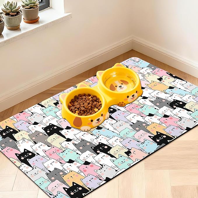 Pet Feeding Mat for Floors Cat Food Mat Waterproof Dog Food Mat and Water Absorbent Quick Dry Non Slip Mat for Cat Bowls