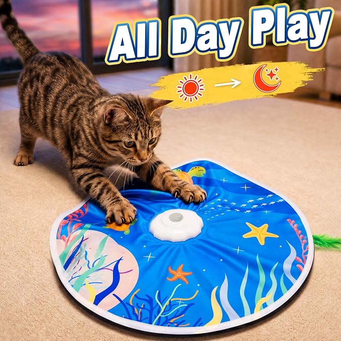Interactive Cat Toys with 20 PCS Cat Toys, Automatic Cat Toy Touch Activated with 2 Feather Wand, Bird Chirping for Bored Indoor Kittens