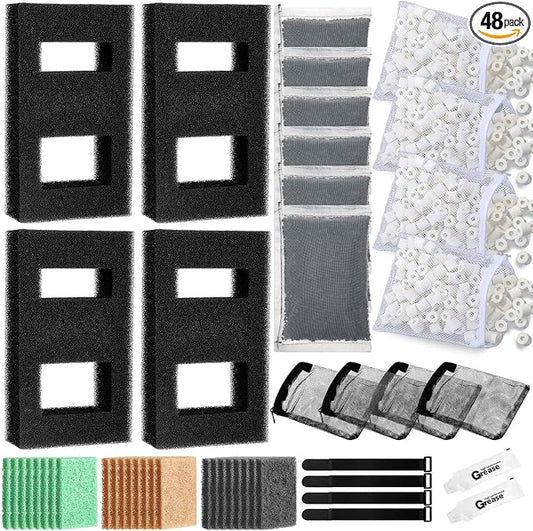 Threlaco 4 Set Aquarium Filter Compatible with Fluval SPEC, EVO, Betta and Flex Desktop Aquarium Series, Foam Filter, Carbon, Ammonia/Phosphate/Nitrite Remover Pad, Ceramic Ring, Cord, Grease & Bag