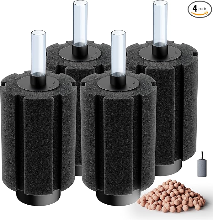 Aquarium 80-150 Gallon 4 Pack Sponge Filter with Air Stone and Ceramic Media Quiet Fish Tank Filters fit Breeding Fry Betta Shrimp Fish Tank