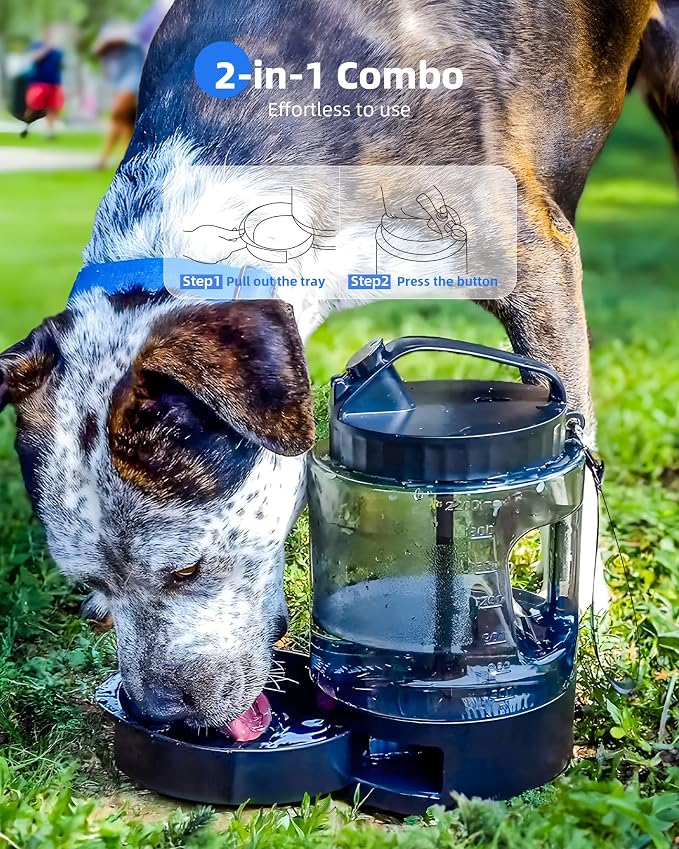 lesotc Portable Dog Water Bowl Dispenser - 77oz Travel Water Bottle with Pop-Out Drinking Bowl, No-Spill Design for Camping, Hiking & Car Rides - Keep Your Dog Hydrated Anywhere, Black