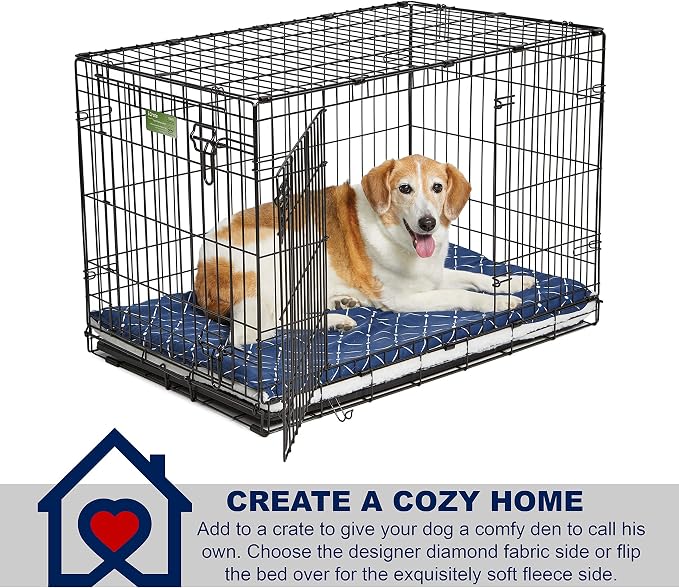 MidWest Homes for Pets Quiet Time Couture Paxton Dog Bed, Blue & Fleece with Removable Pillow Cover, Blue, 24"