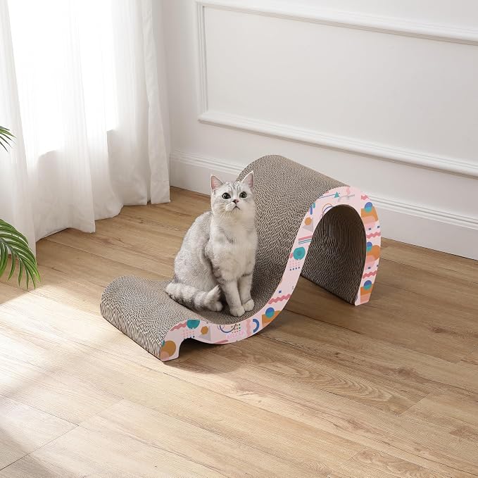 CSR1013D Kona 27" Modern Cardboard Double-Sided Wave Cat Scratcher with Catnip, Pattern Party