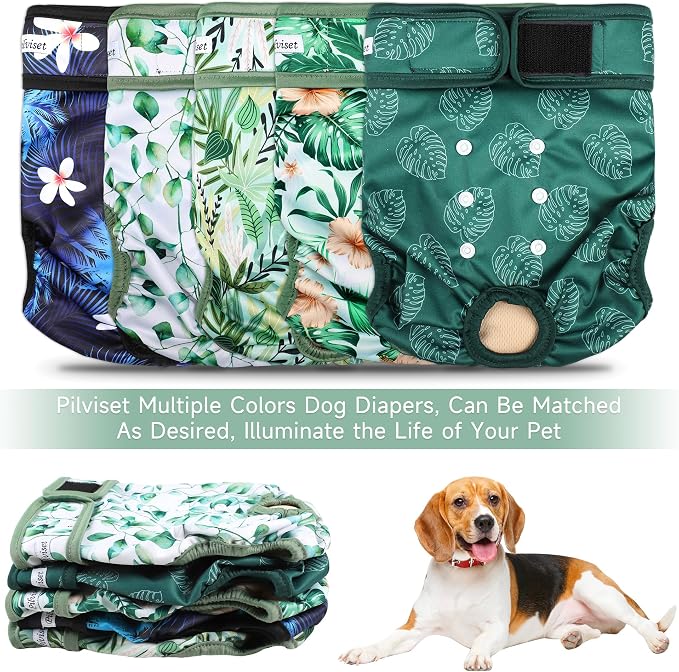 Dog Diapers Female 5pcs,Reusable Dog Doggie Puppy Doggy Diapers Female, Period Panties in Heat, Leaf, Large