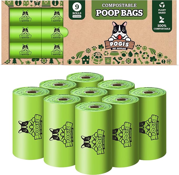 Pogi's Plant-based Poop n' Wipe Combo - 135 Compostable Poop Bags and 100 Plant-based Grooming Wipes Bundle