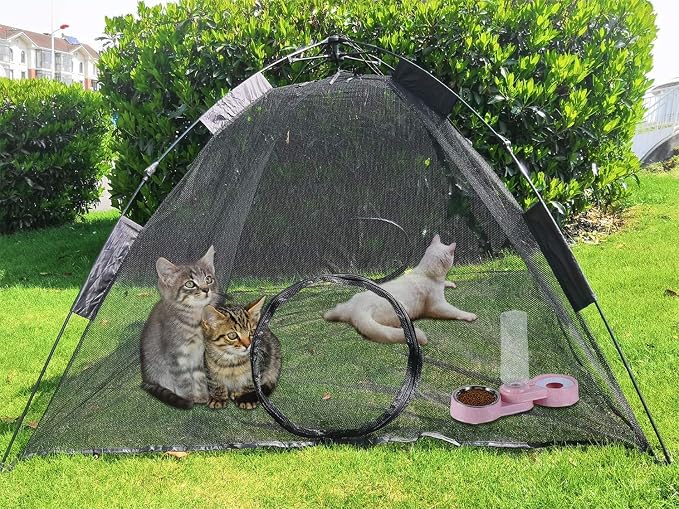Portable Large Pop Up Pet Cat Tents Enclosures House for Outside Patio Indoor for Cat Puppy Rabbit Small Animals,Quick Opened,Independent or can be Connected to Tunnels