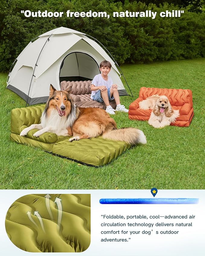 Orthopedic Memory Foam Dog Sofa Bed, Foldable Pet Couch Bed, Cooling Fabri & Removeable Cover, Green,30"x40"x16"