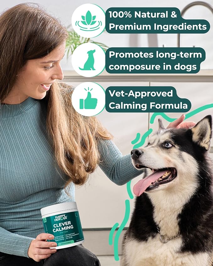 Clever Calming Chews for Dogs, 100% Natural Dog Supplement, For Anxiety Relief, Helps Stress, Fear, Hyperactivity, Reactivity, Beef Flavor Calming Dog Treats, Made in USA, 60 Soft Chews