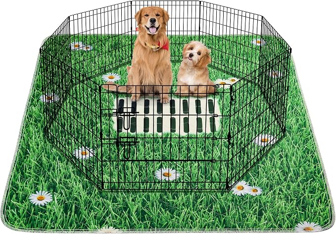 Aitmexcn Washable Pee Pads for Dogs, 2 Pack Super Absorbent Reusable Puppy Pads, Lawn Design Reusable Dog Pads for Potty Tranning, Whelping, Playpen, Crate, Bed - 31"x36" - Green