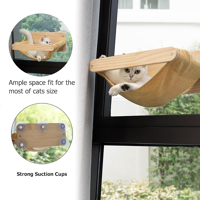 Cat Window Hammock Bed 4pcs/Set Cat Window Perch for Indoor Cats Seat with Two Shelves and One Scratching Post Sunction Cup Mounted