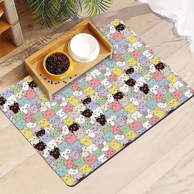 Cat Food Mat, Absorbent Pet Feeding Mat for Dog & Cat Food and Water Bowl, Non-Slip Quick Dry Pet Placemat Floor Protector for Messy Drinkers(16 x 24in)