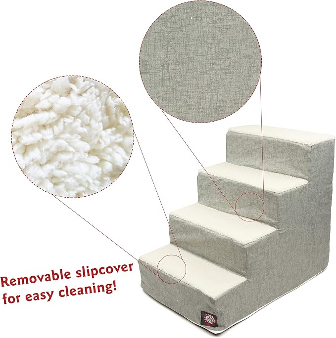 Majestic Pet 4 Step Portable Dog Stairs for Small Dogs to get on Bed Supports 25 lbs or Less – Dog Steps for High Bed with Machine Washable Cover – Pet Stairs for Cats Jackson Heathered Gray