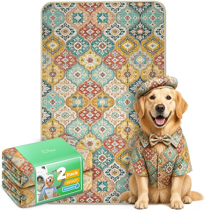 FXW Washable Pee Pads for Dogs, Puppy Pads with Super Absorbent, Specifically Designed for 48inch Cages, 29" x 47" Rectangle, Beige Gourd, 2 Packs