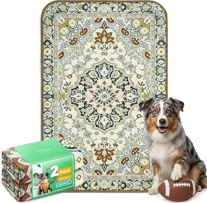 FXW Washable Pee Pads for Dogs, Puppy Pads with Super Absorbent, Specifically Designed for 42inch Cages, 27" x 41" Rectangle, Boho Beige, 2 Packs