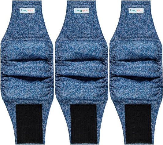 Langsprit Male Belly Bands for Dogs (Pack of 3) - Dog Diapers Male - High Absorbing Dog Wraps Washable - Reusable Small Doggy Doggie Puppy Dog Diapers Jeans M