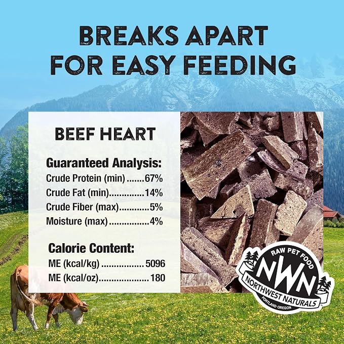 Northwest Naturals Raw Rewards Freeze-Dried Beef Heart Treats for Dogs and Cats - Bite Sized Pieces - Grain Free - 1 Ingredient - Healthy - Human Grade - All Natural - USA Made - 3 Oz
