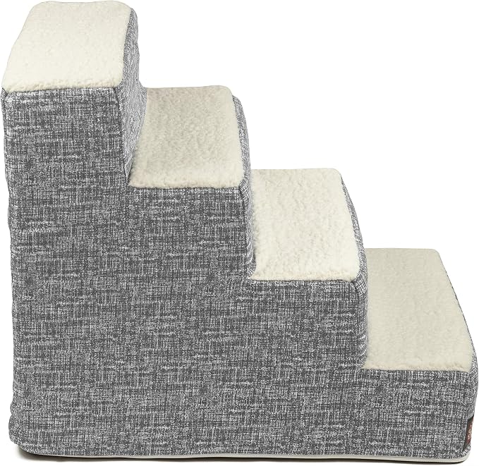Majestic Pet Portable Pet Stairs | Soft Sherpa Steps Foam Feeling | Steps for Dogs & Cats | Dog & Cat Ramp | Indoor Only | Max Weight: up to 250 Lbs, 4 Step, Palette Heathered Light Black