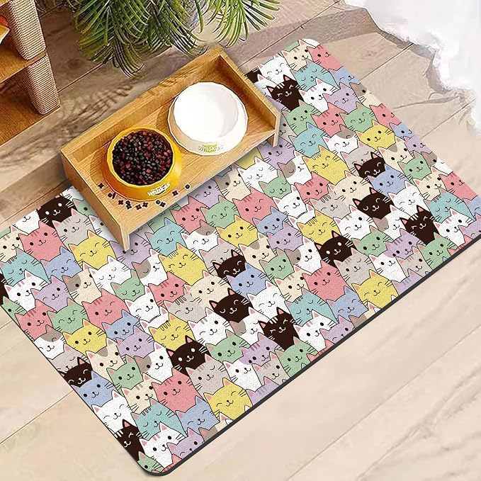Cat Food Mat, Absorbent Pet Feeding Mat for Dog & Cat Food and Water Bowl, Non-Slip Quick Dry Pet Placemat Floor Protector for Messy Drinkers(12 x 20in)