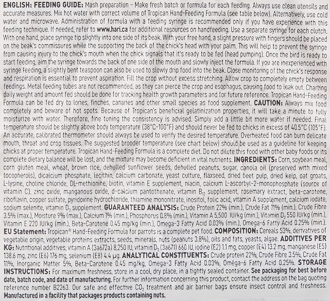 Hagen Tropican Hand Feeding Parrot Food, 4.4 lb. - Hari Baby Bird Food for Optimal Growth