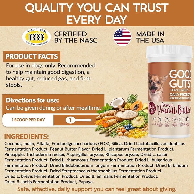 Fidobiotics Good Guts Probiotics for Dogs – Dog Probiotic Powder for Digestive Health, Gas Relief & Firmer Stools, 3B CFUs, Enzymes & Prebiotics, Small Dogs, Puppies & Adults