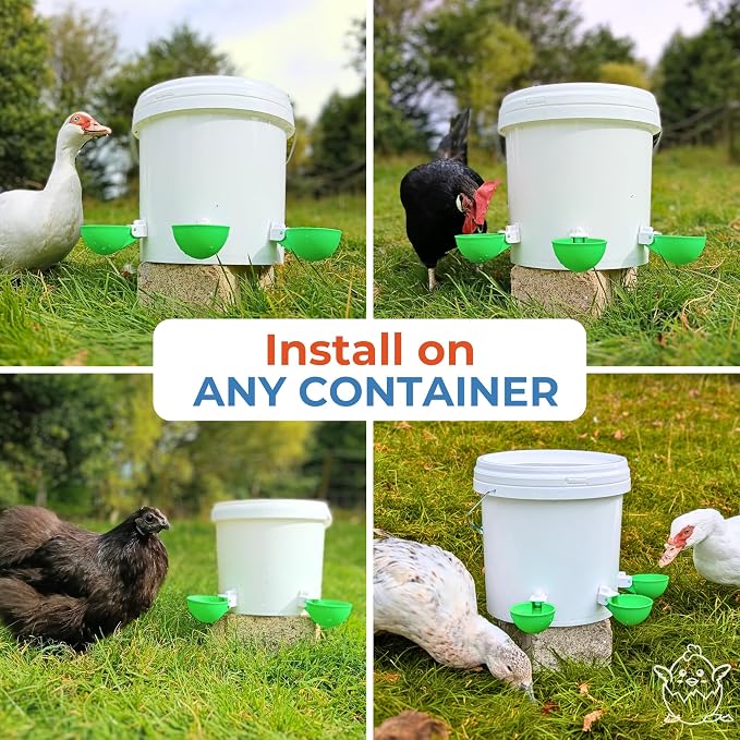 Lil'Clucker - Large Automatic Chicken Waterer Cups Suitable for Ducks, Geese, Turkeys, and Bunny Rabbit - Water Feeder Kit - Poultry Waterer (Green, 5 Pack)