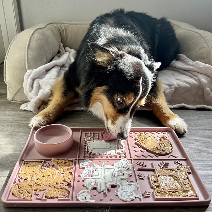 Tails & Tales Large Lick Mat for Dogs & Cats (11.2×16.7 in) with Strong Suction Cups, Slow Feeder Licking Pad for Anxiety Relief, Boredom & Bathing, Dog Enrichment Toy for Peanut Butter Yogurt (Pink)