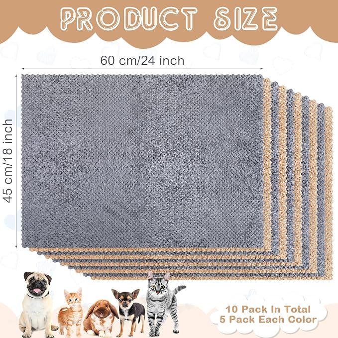VitalCozy 10 Pcs Guinea Pig Cage Liners Washable Rat Bedding for Guinea Pigs Controlling Absorbent Waterproof Pee Pads Blanket for Rabbits Hamster Small Animal Chinchilla(Grid,18x24 Inch,Gray Coffee)