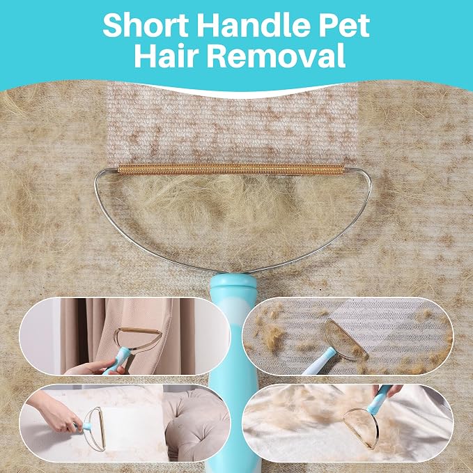 JOYMOOP 2 PCS Carpet Rake for Pet Hair Removal, 63" Adjustable Long Handle Carpet Rake and Short Handle Carpet Scraper for Carpet, Sofa,Cloth, Metal & Silicone Pet Hair Removal Tool