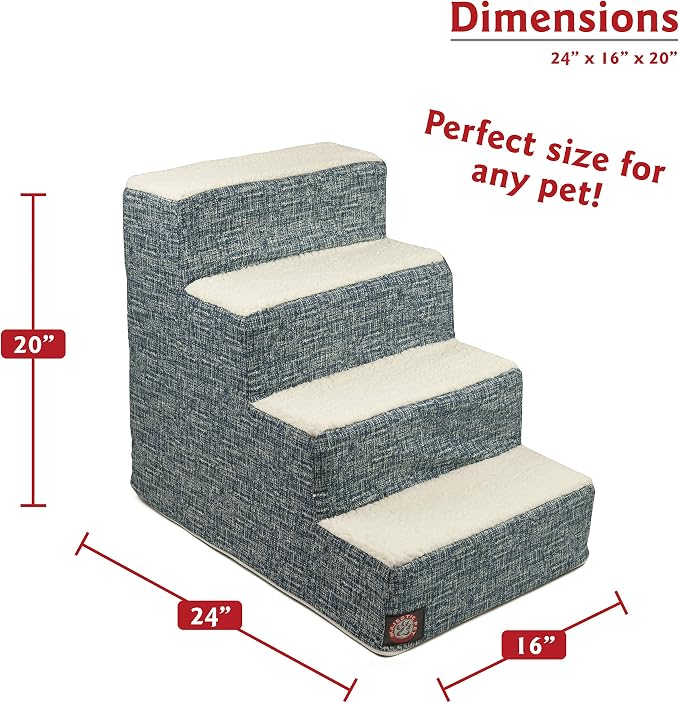 Majestic Pet 4 Step Portable Dog Stairs for Small Dogs to get on Bed Supports 25 lbs or Less –Dog Steps for High Bed with Machine Washable Cover –Pet Stairs for Cats Palette Heathered Navy Blue Denim