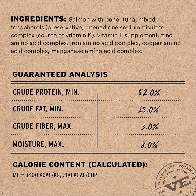 Vital Essentials Freeze Dried Cat Food, Raw Protein Salmon & Tuna Micro Nibs | Complete Meal or Mixer | 96% Meat, Organs & Bone | High Protein, Low Carb, Grain Free, Dry Cat Food | 25 oz